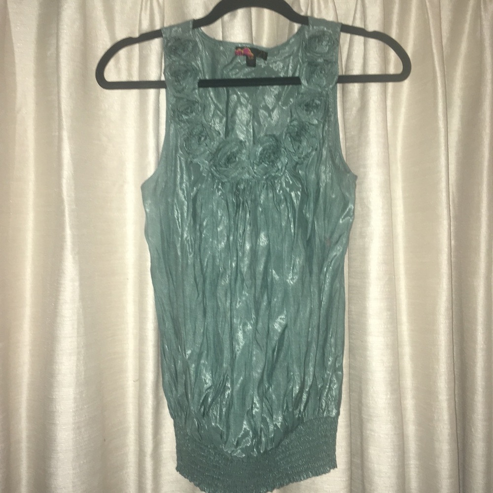 Teal Tank Top with Floral Design